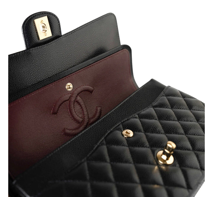 Classic Double Flap Bag Quilted Caviar Medium Gold Hardware