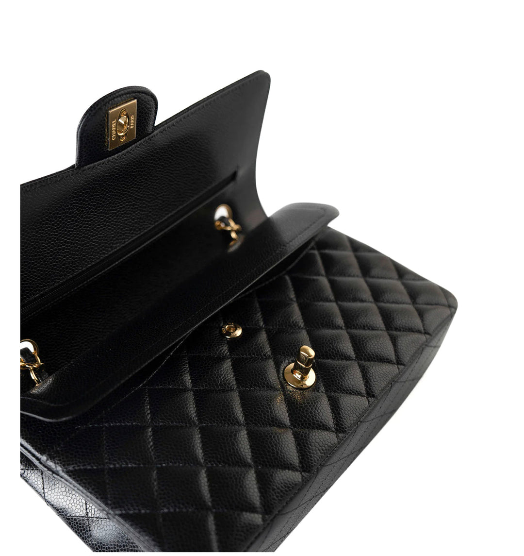 Classic Double Flap Bag Quilted Caviar Medium Gold Hardware