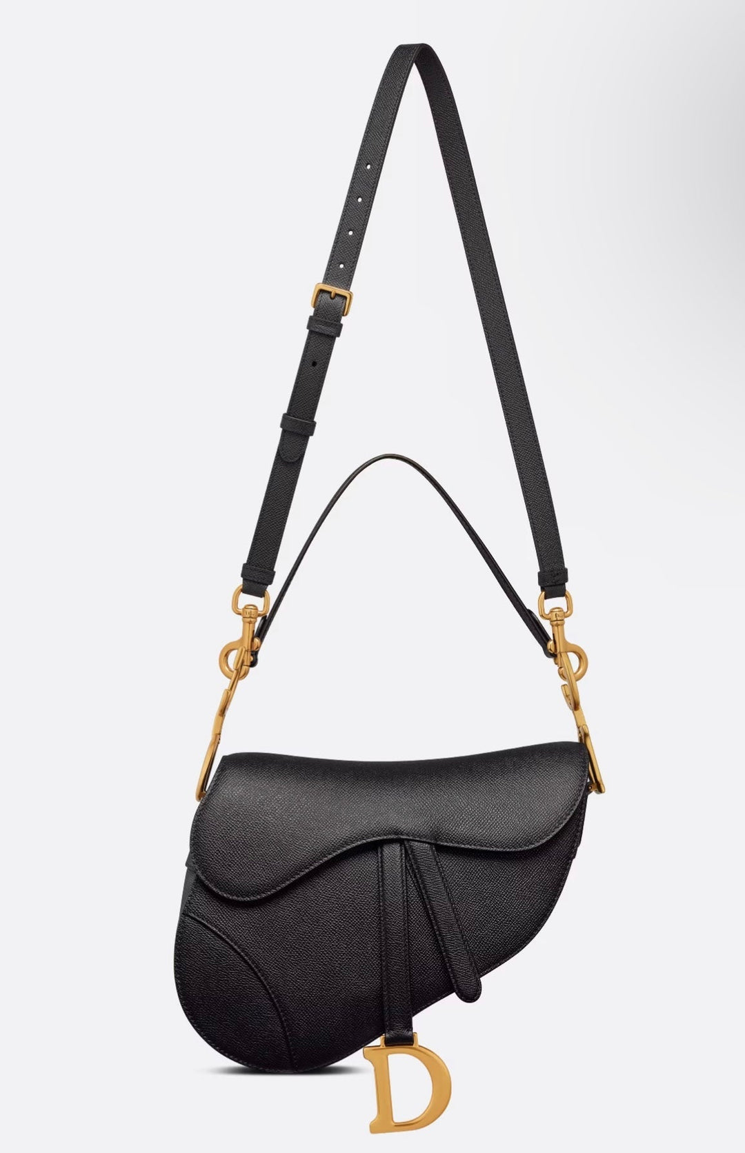 Saddle Bag Grained Calfskin Black with Strap