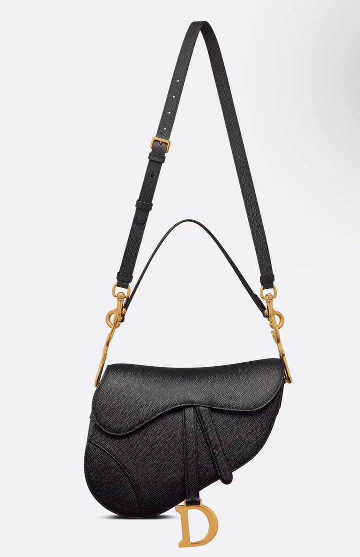 Saddle Bag Grained Calfskin Black with Strap