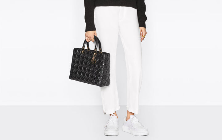 Large Lady Bag Black Cannage Lambskin