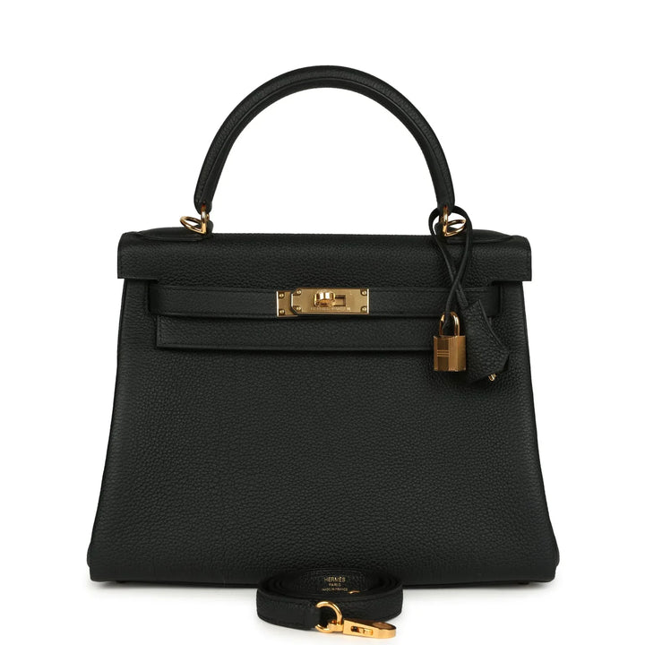 Kelly Retourne 28 Black Togo Gold Hardware