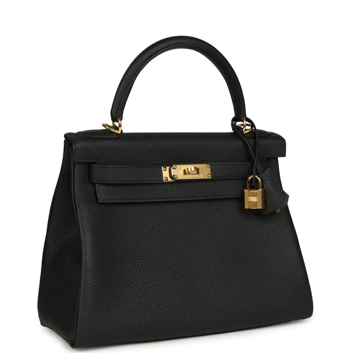 Kelly Retourne 28 Black Togo Gold Hardware