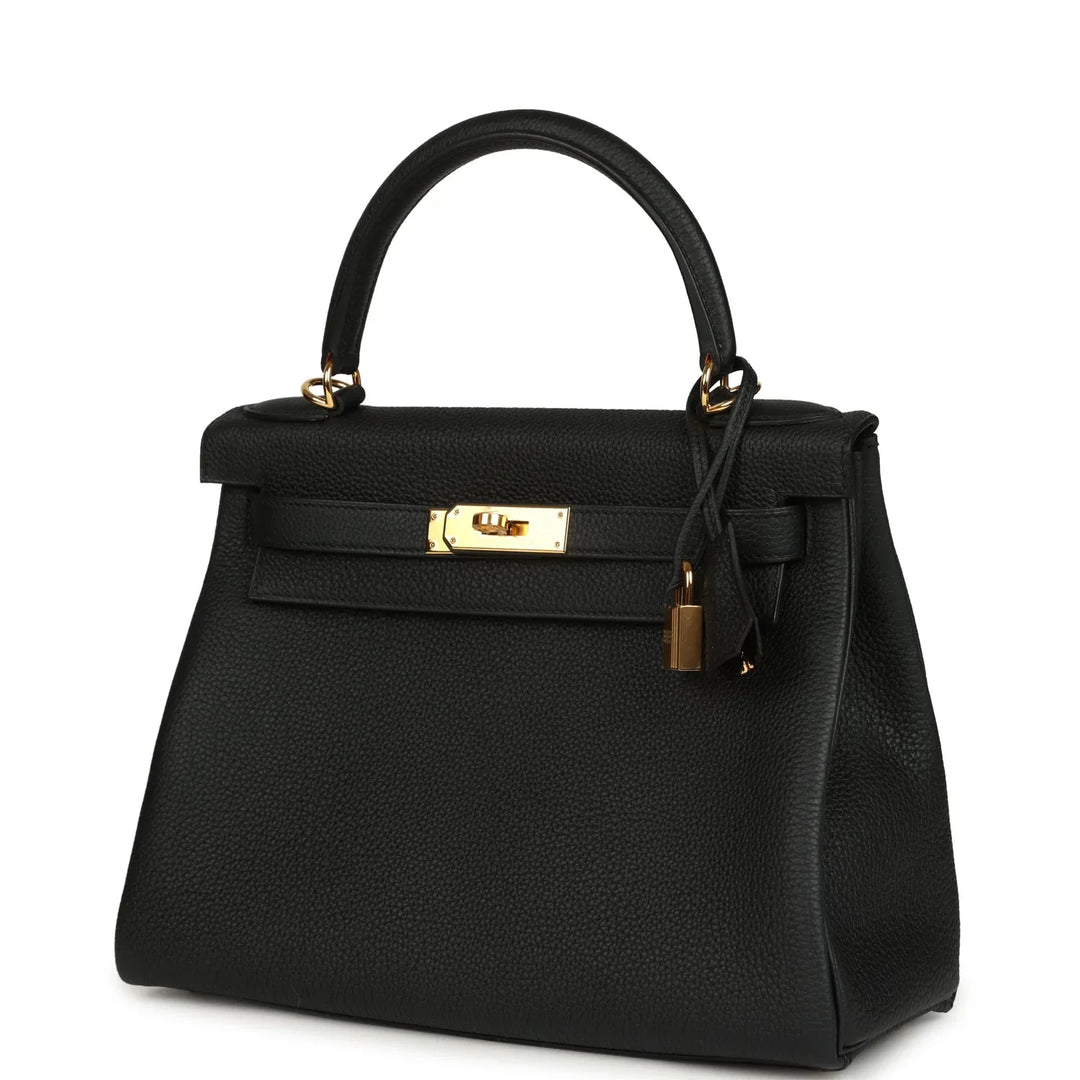 Kelly Retourne 28 Black Togo Gold Hardware