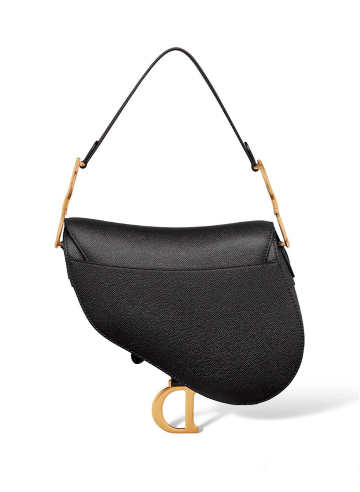 Saddle Bag Grained Calfskin Black with Strap - RELAVISH