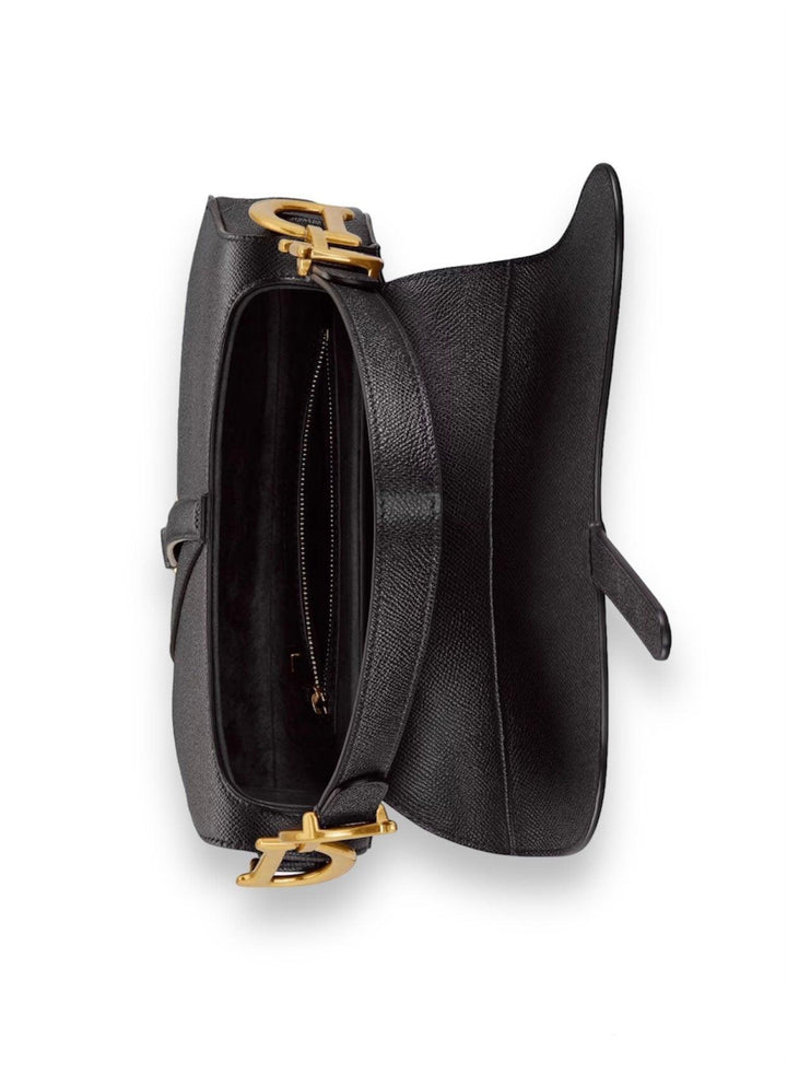Saddle Bag Grained Calfskin Black with Strap - RELAVISH
