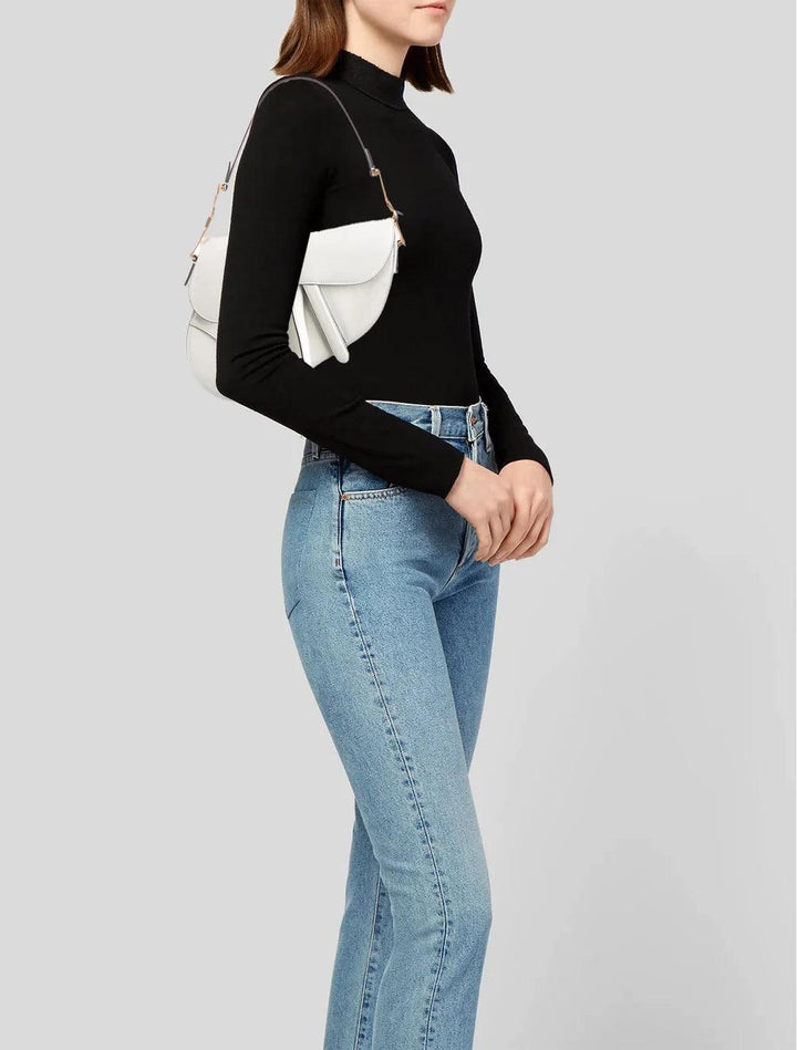 Saddle Bag Grained Calfskin White - RELAVISH