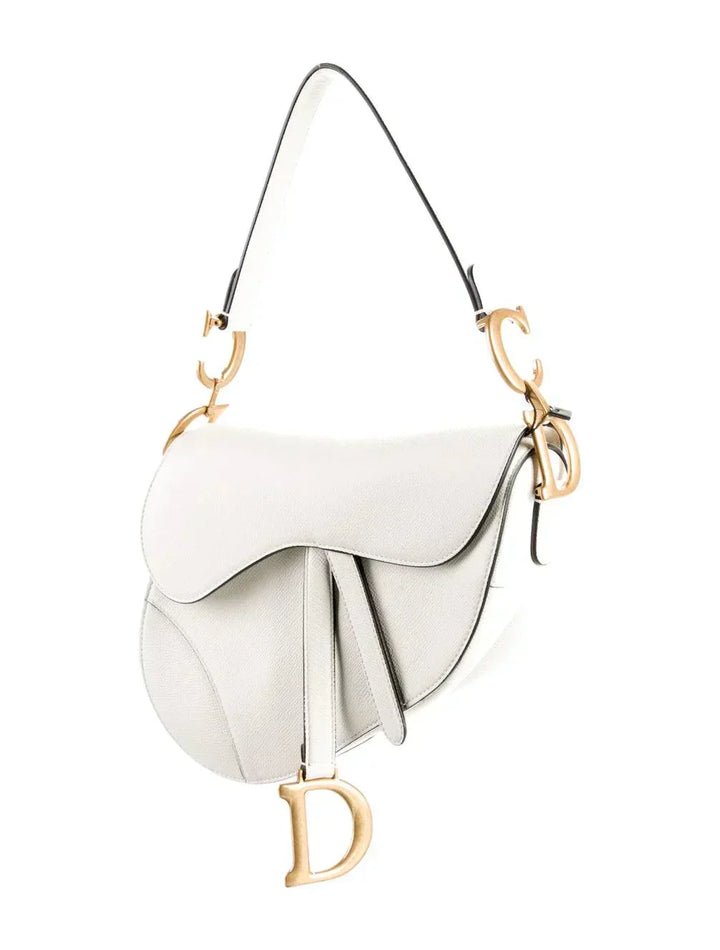 Saddle Bag Grained Calfskin White - RELAVISH