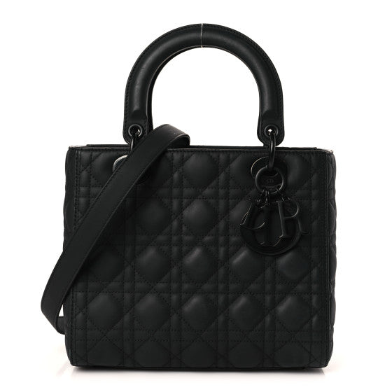 Lady Bag Medium Black Ultramatte Cannage Calfskin