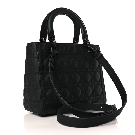 Lady Bag Medium Black Ultramatte Cannage Calfskin