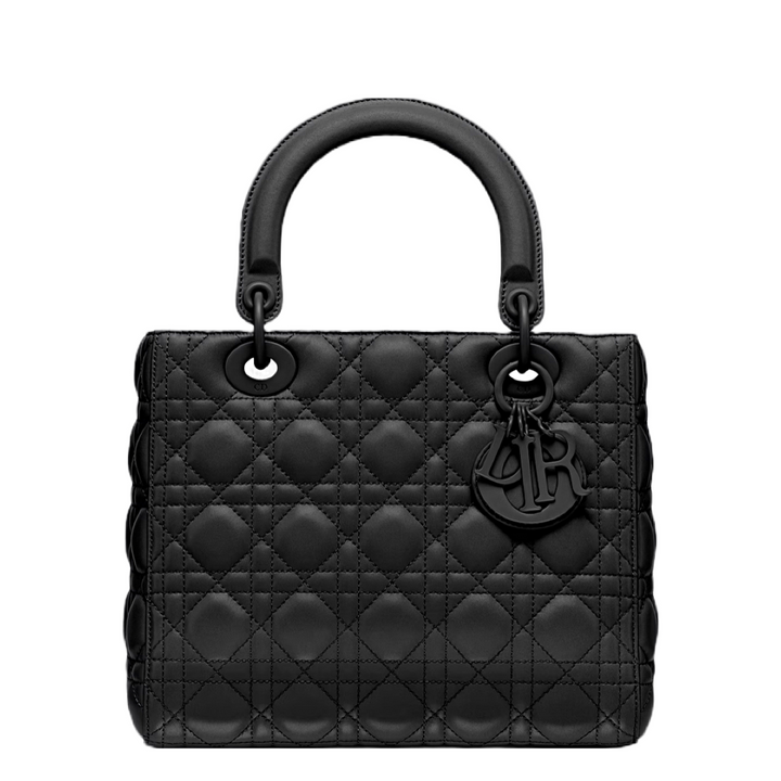 Lady Bag Medium Black Ultramatte Cannage Calfskin