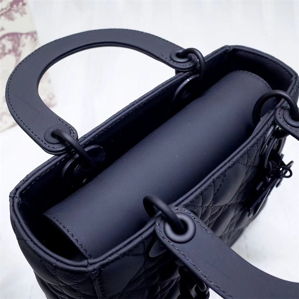 Lady Bag Small Black Ultramatte Cannage Calfskin