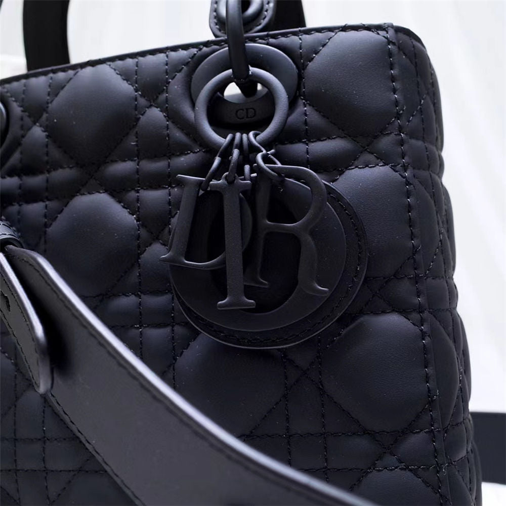 Lady Bag Small Black Ultramatte Cannage Calfskin