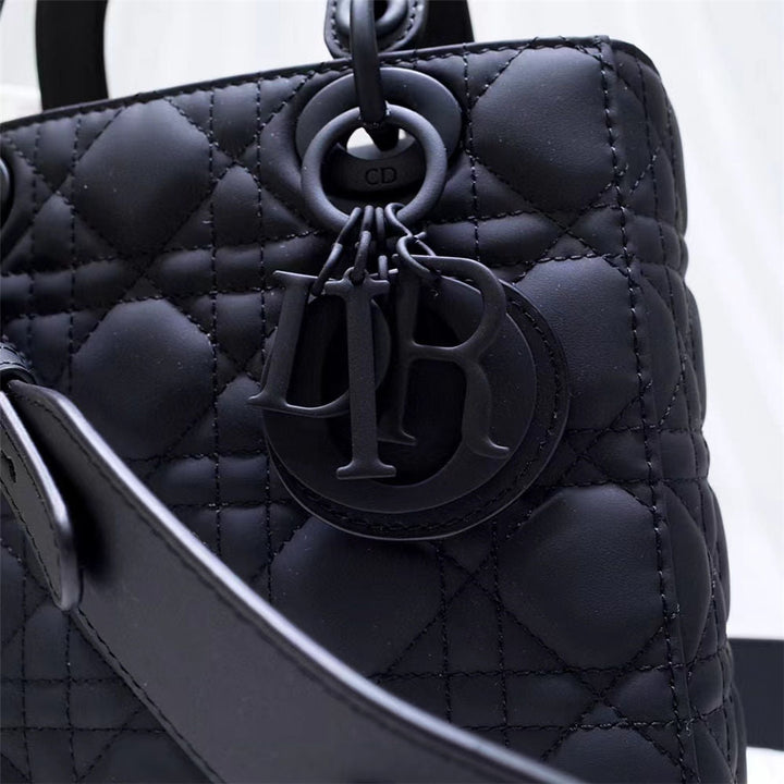 Lady Bag Small Black Ultramatte Cannage Calfskin