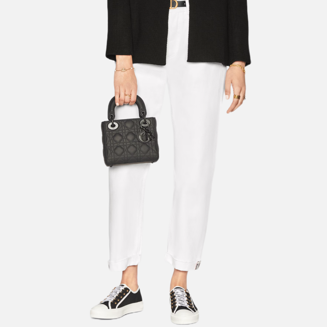 Ultra Matte Calfskin Cannage Mini Lady Bag Black