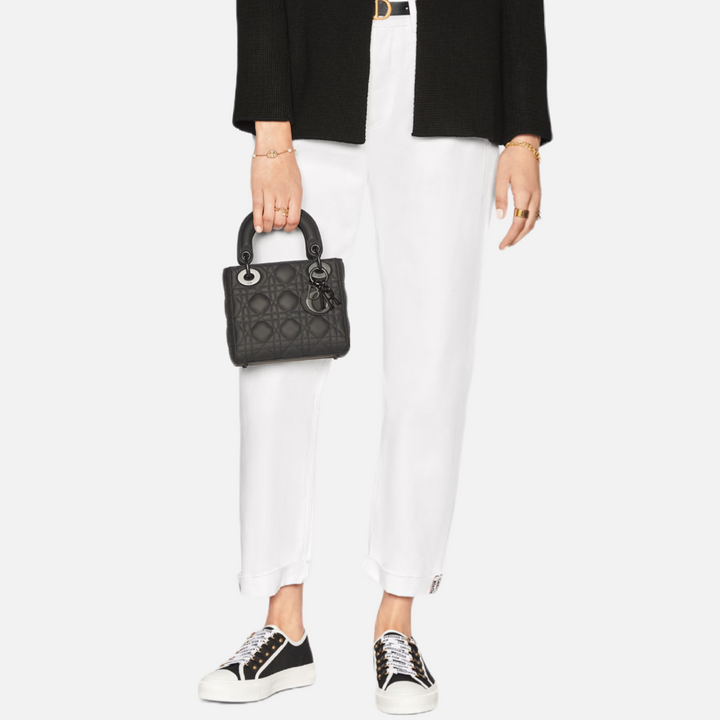 Ultra Matte Calfskin Cannage Mini Lady Bag Black