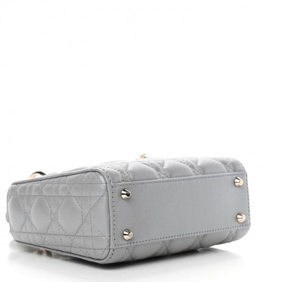 Metallic Lambskin Cannage Mini Lady Bag Grey