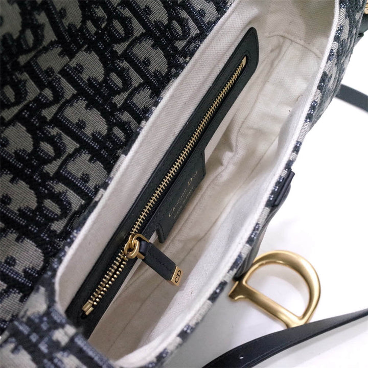 Saddle Bag with Strap Blue Oblique Jacquard