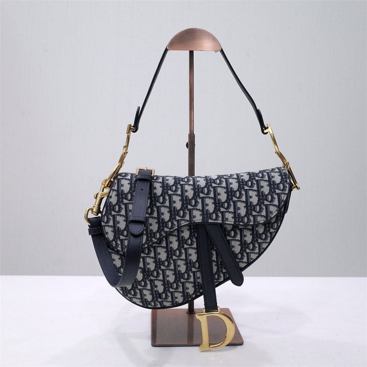 Saddle Bag with Strap Blue Oblique Jacquard