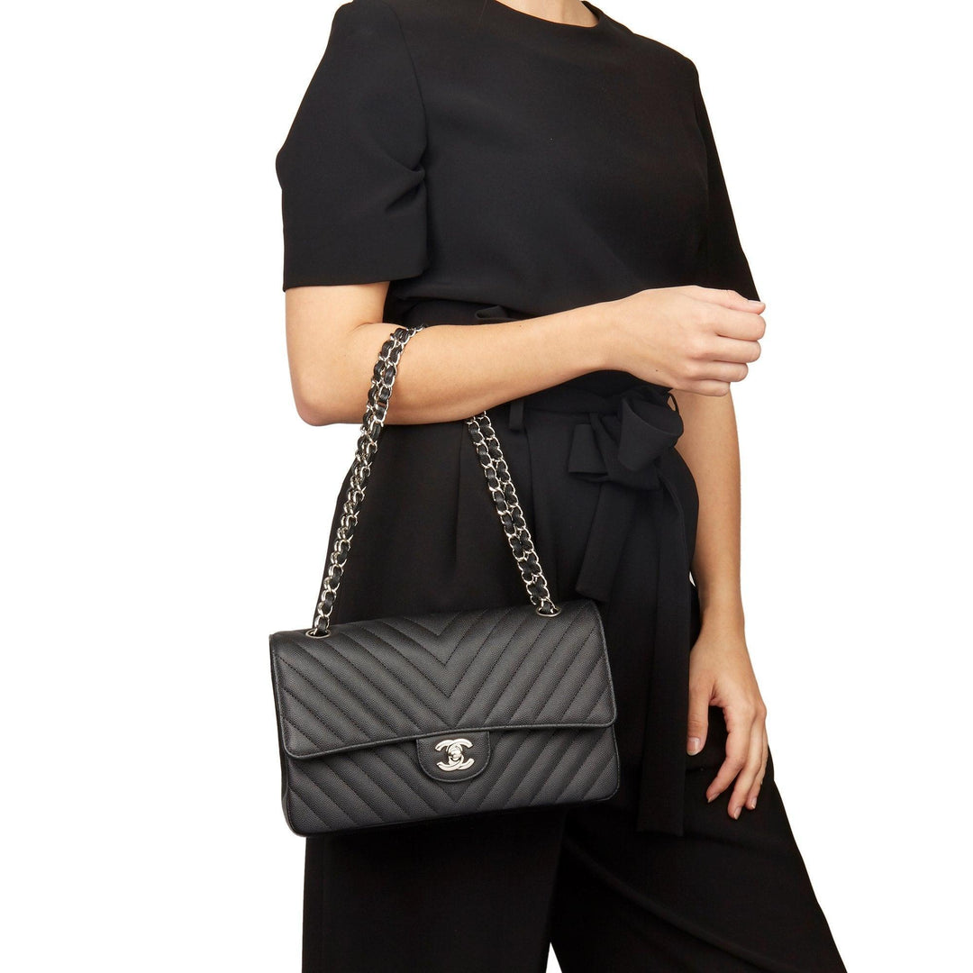 Classic Double Flap Bag Quilted Caviar Chevron Medium - RELAVISH