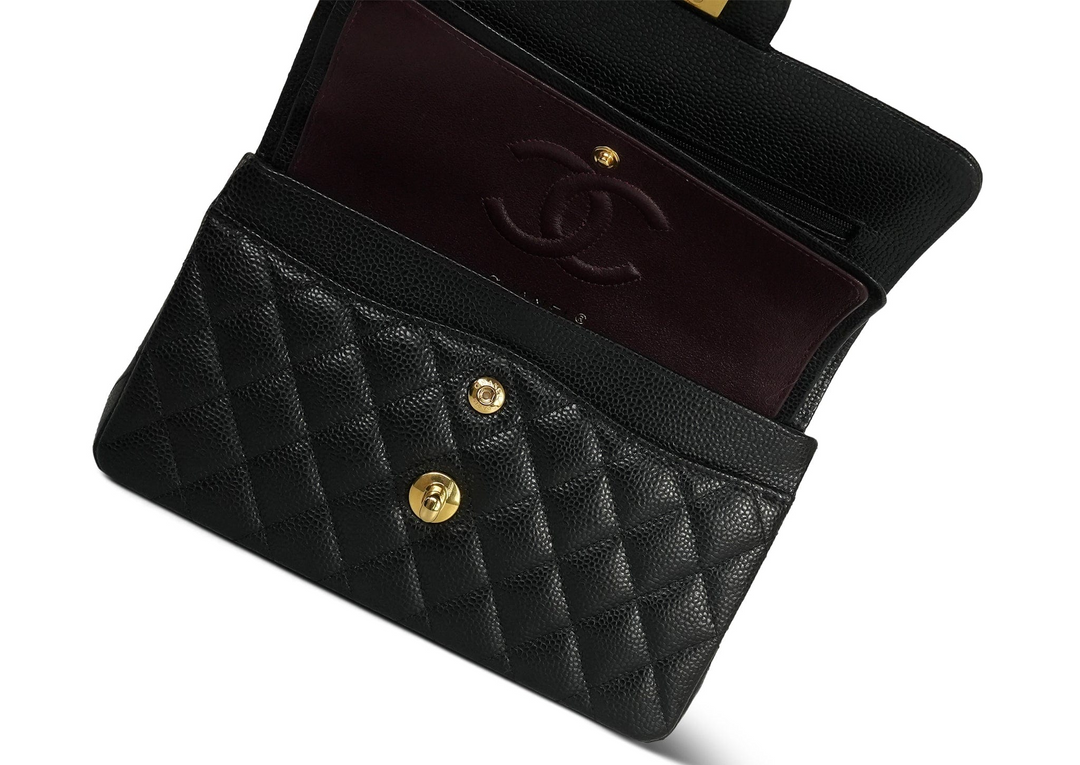 Classic Double Flap Bag Quilted Caviar Small