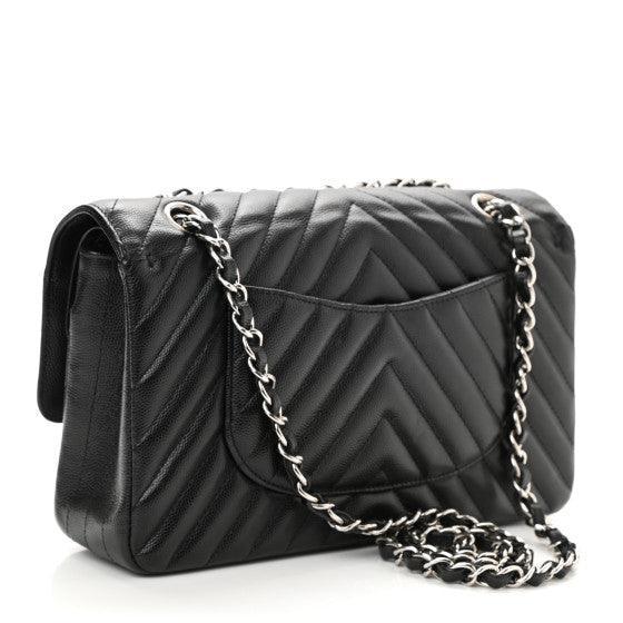 Classic Double Flap Bag Quilted Caviar Chevron Medium - RELAVISH